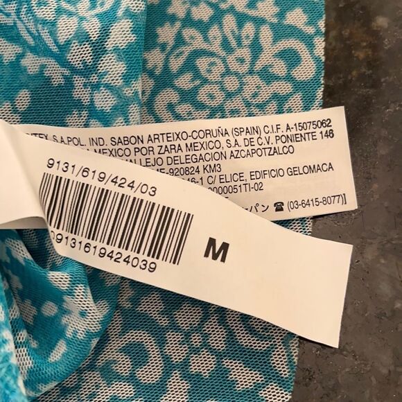 Zara Sz M Sheer Mesh Tiffany Blue Fleur Print Top - Picture 7 of 9